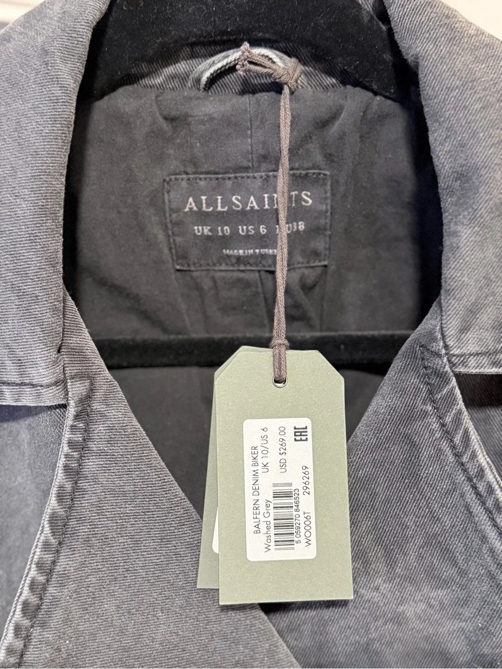 All Saints Women's Washed Black Denim Biker Jacket